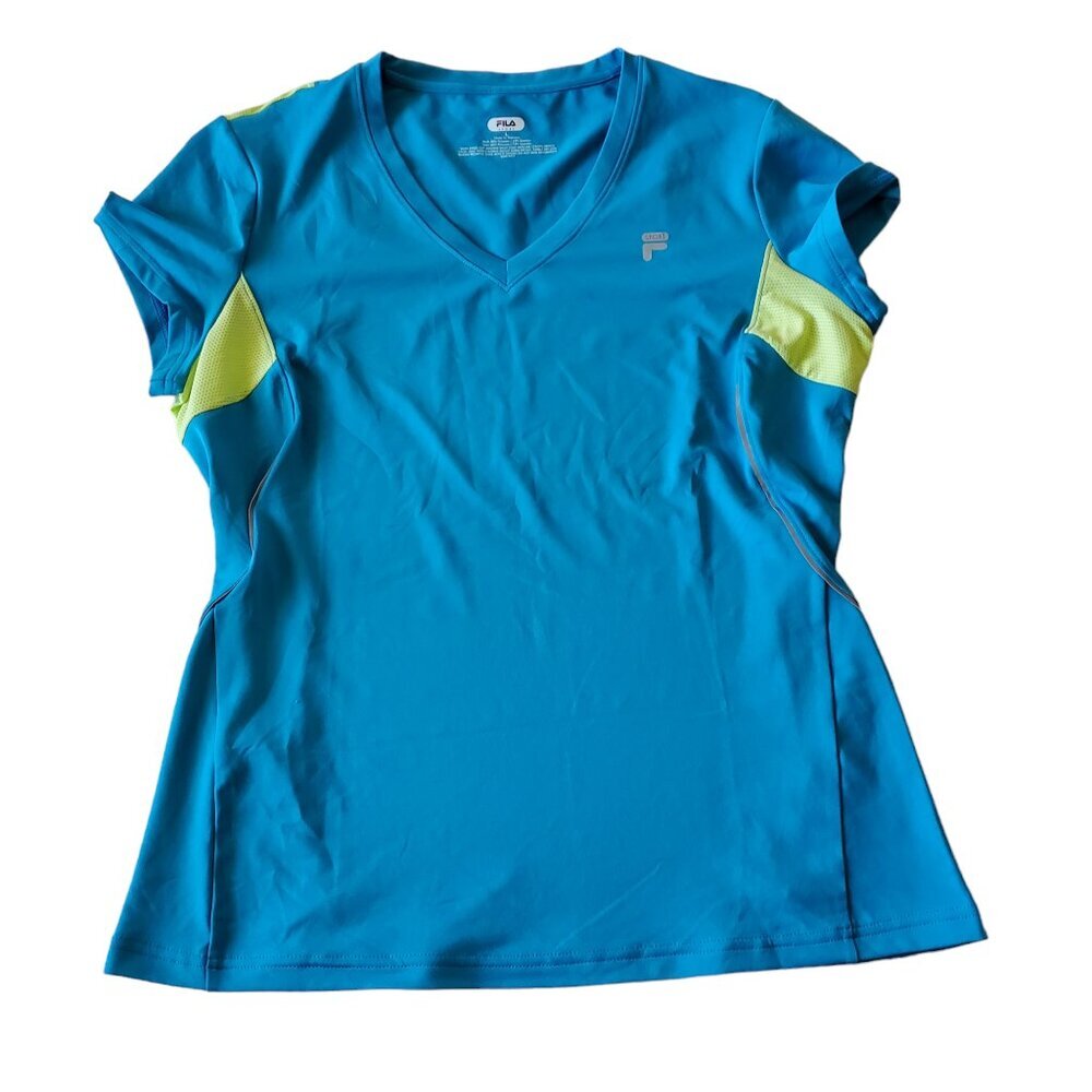 FILA Sport Wicking‎ Performance Blue Jewel Short Sleeve Women Blouse Large